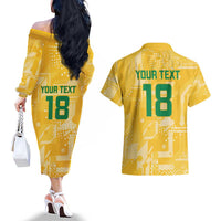 Custom Guyana Football Couples Matching Off The Shoulder Long Sleeve Dress and Hawaiian Shirt One Team One Game Yellow Version - Wonder Print Shop