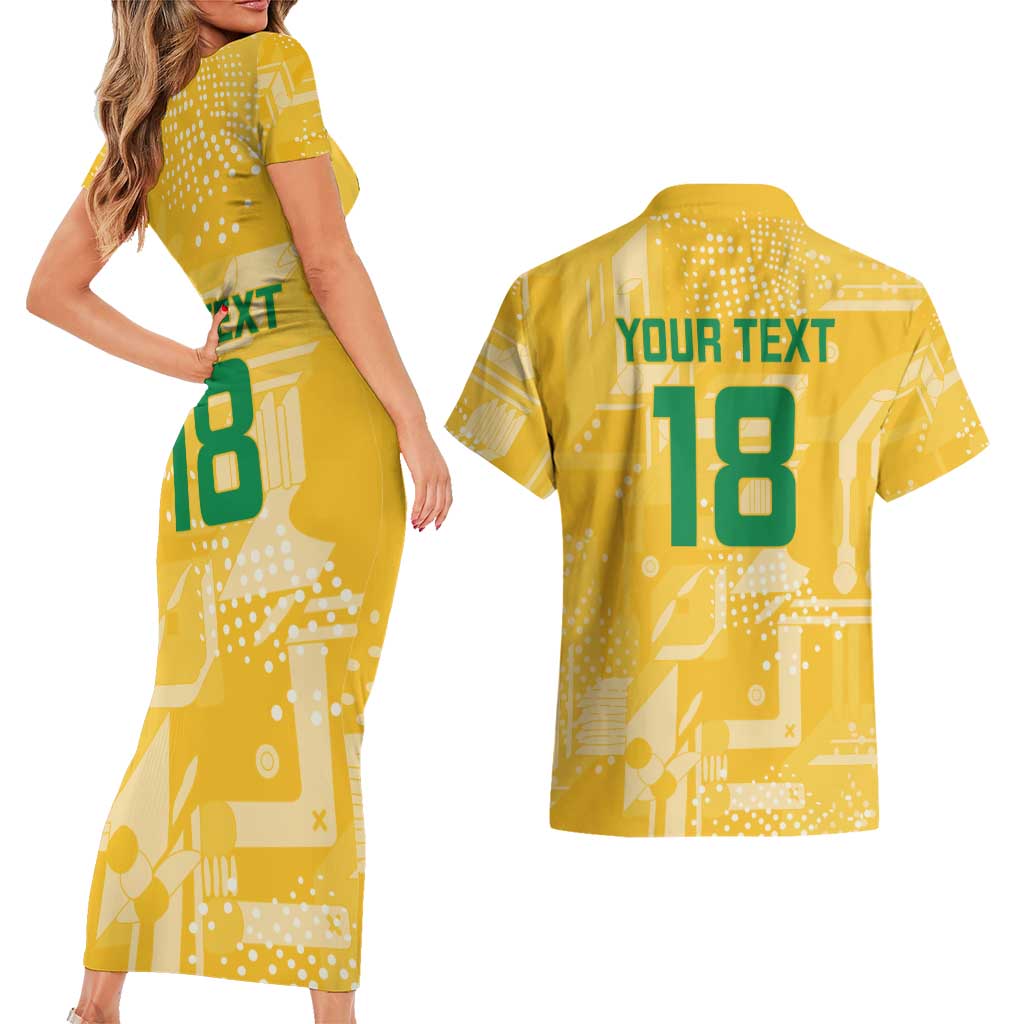 Custom Guyana Football Couples Matching Short Sleeve Bodycon Dress and Hawaiian Shirt One Team One Game Yellow Version - Wonder Print Shop