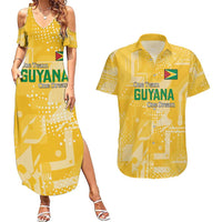 Custom Guyana Football Couples Matching Summer Maxi Dress and Hawaiian Shirt One Team One Game Yellow Version - Wonder Print Shop