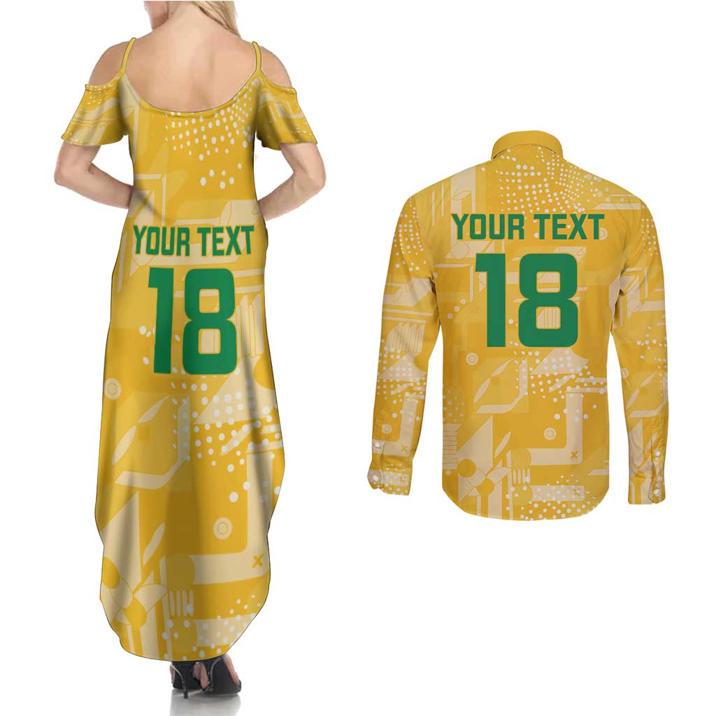 Custom Guyana Football Couples Matching Summer Maxi Dress and Long Sleeve Button Shirt One Team One Game Yellow Version - Wonder Print Shop