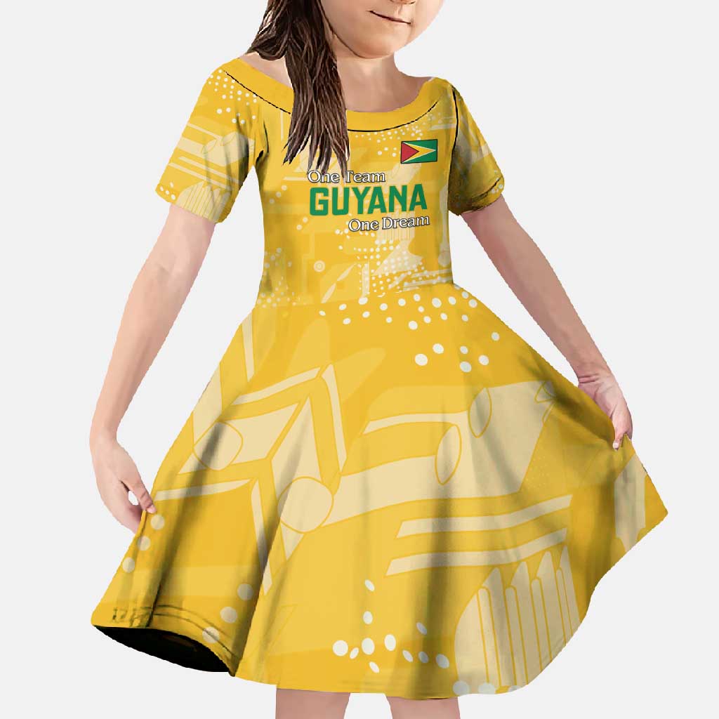 Custom Guyana Football Family Matching Long Sleeve Bodycon Dress and Hawaiian Shirt One Team One Game Yellow Version - Wonder Print Shop