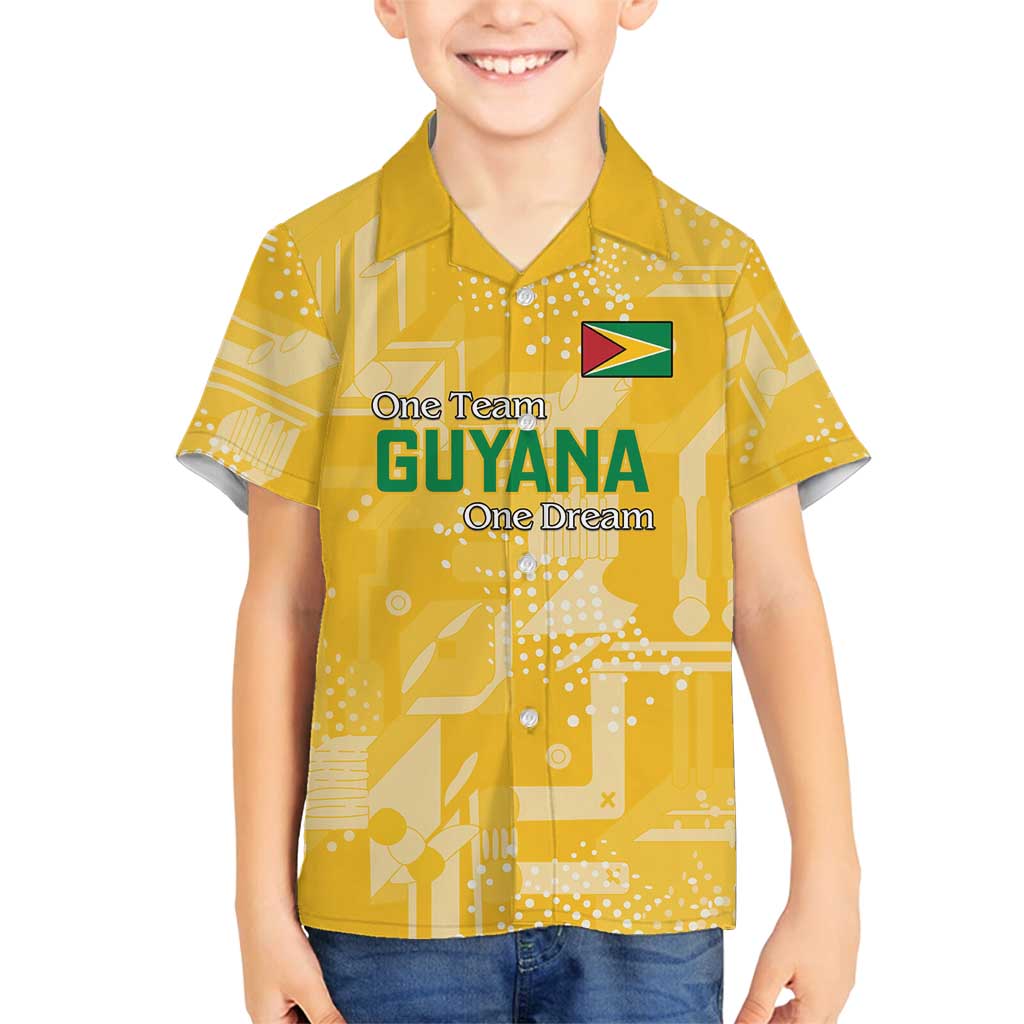 Custom Guyana Football Family Matching Long Sleeve Bodycon Dress and Hawaiian Shirt One Team One Game Yellow Version - Wonder Print Shop