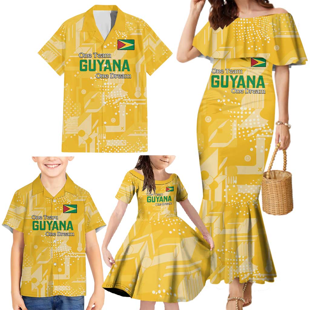 Custom Guyana Football Family Matching Mermaid Dress and Hawaiian Shirt One Team One Game Yellow Version - Wonder Print Shop
