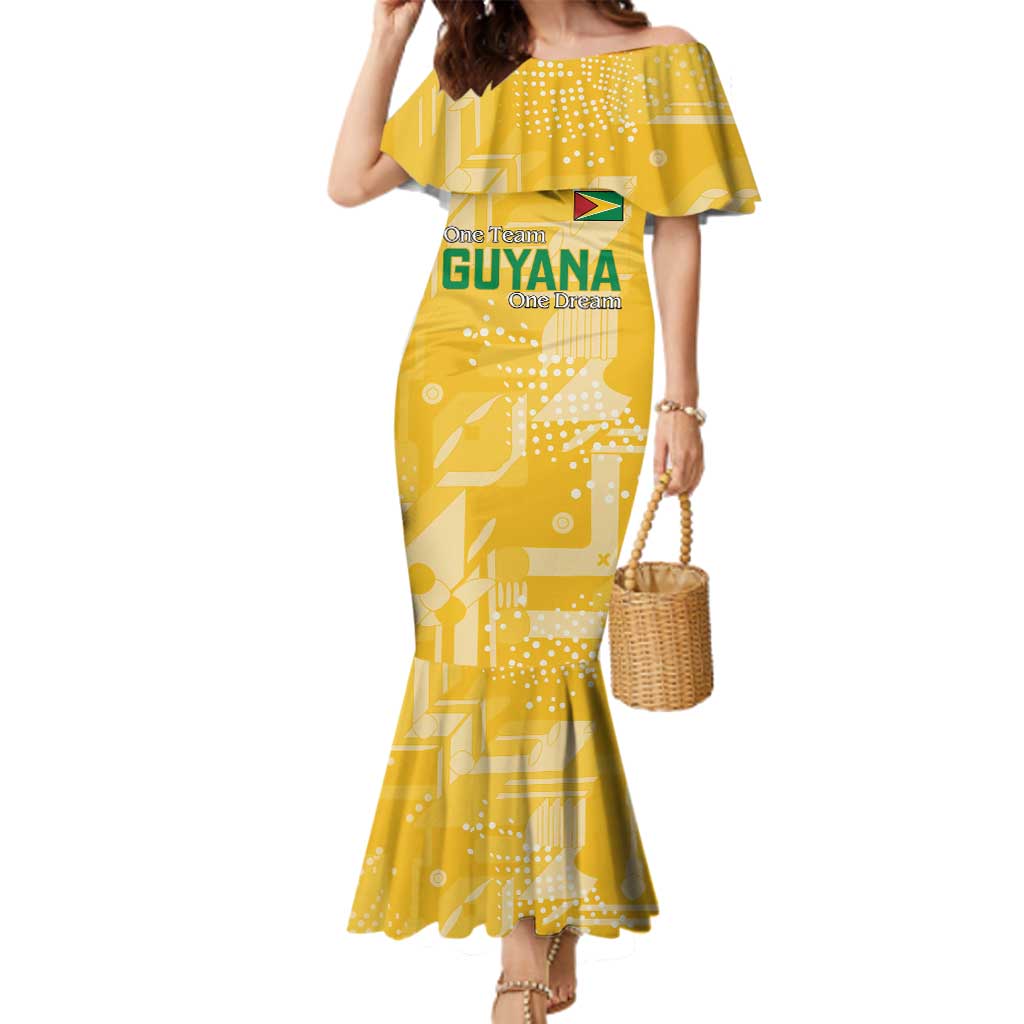 Custom Guyana Football Family Matching Mermaid Dress and Hawaiian Shirt One Team One Game Yellow Version - Wonder Print Shop