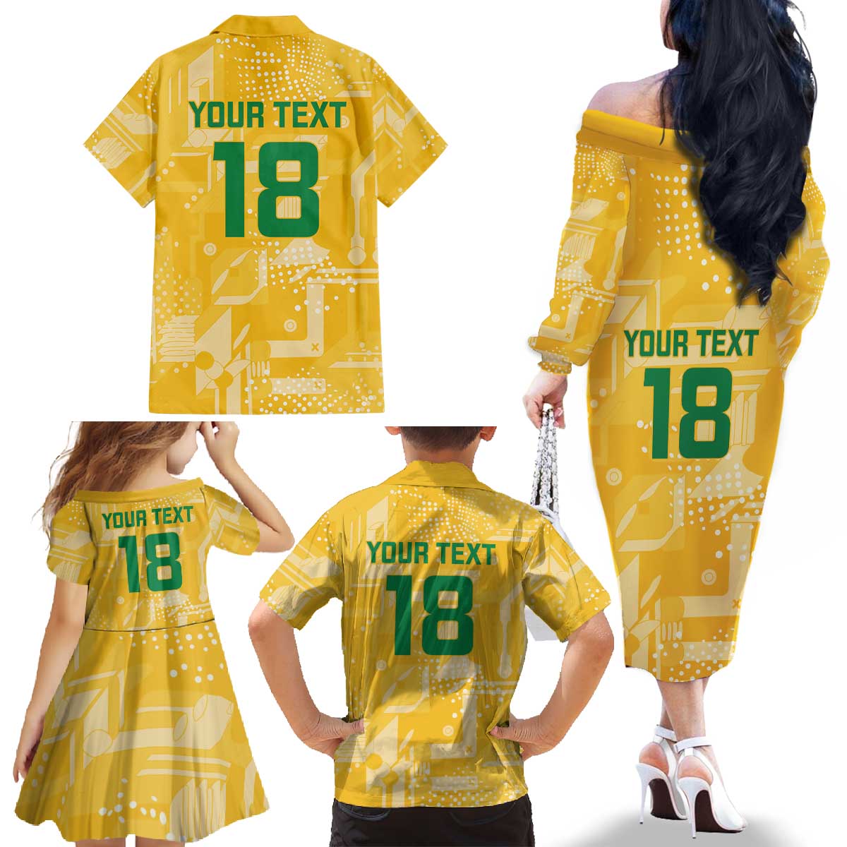 Custom Guyana Football Family Matching Off The Shoulder Long Sleeve Dress and Hawaiian Shirt One Team One Game Yellow Version - Wonder Print Shop