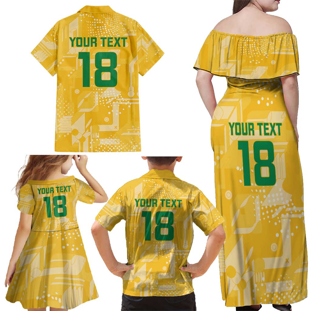 Custom Guyana Football Family Matching Off Shoulder Maxi Dress and Hawaiian Shirt One Team One Game Yellow Version - Wonder Print Shop
