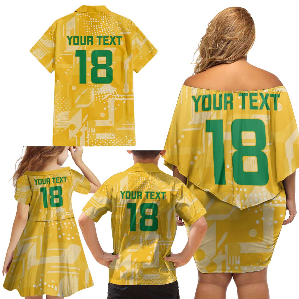 Custom Guyana Football Family Matching Off Shoulder Short Dress and Hawaiian Shirt One Team One Game Yellow Version - Wonder Print Shop