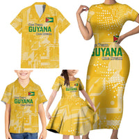 Custom Guyana Football Family Matching Short Sleeve Bodycon Dress and Hawaiian Shirt One Team One Game Yellow Version - Wonder Print Shop