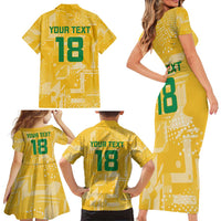 Custom Guyana Football Family Matching Short Sleeve Bodycon Dress and Hawaiian Shirt One Team One Game Yellow Version - Wonder Print Shop