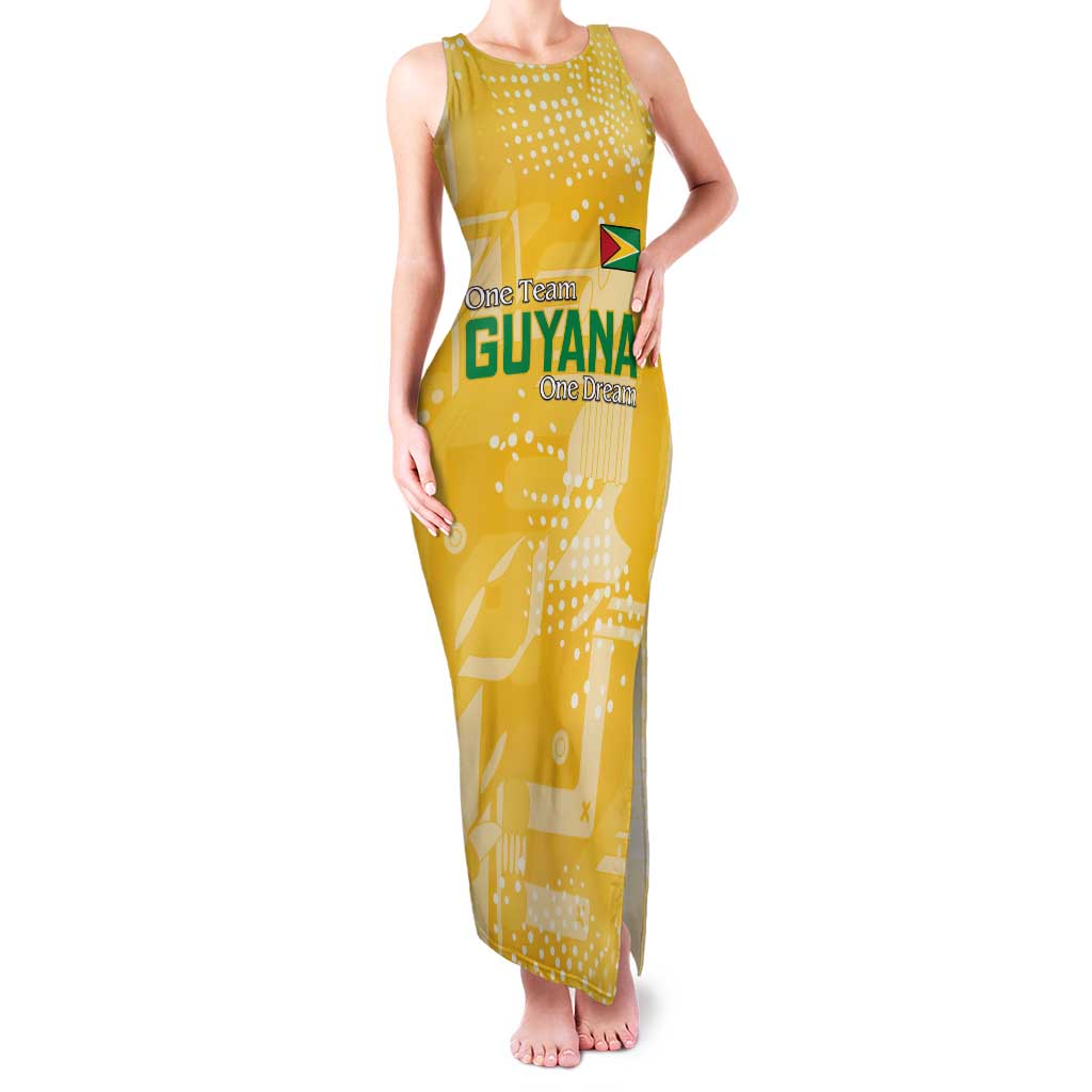 Custom Guyana Football Family Matching Tank Maxi Dress and Hawaiian Shirt One Team One Game Yellow Version - Wonder Print Shop