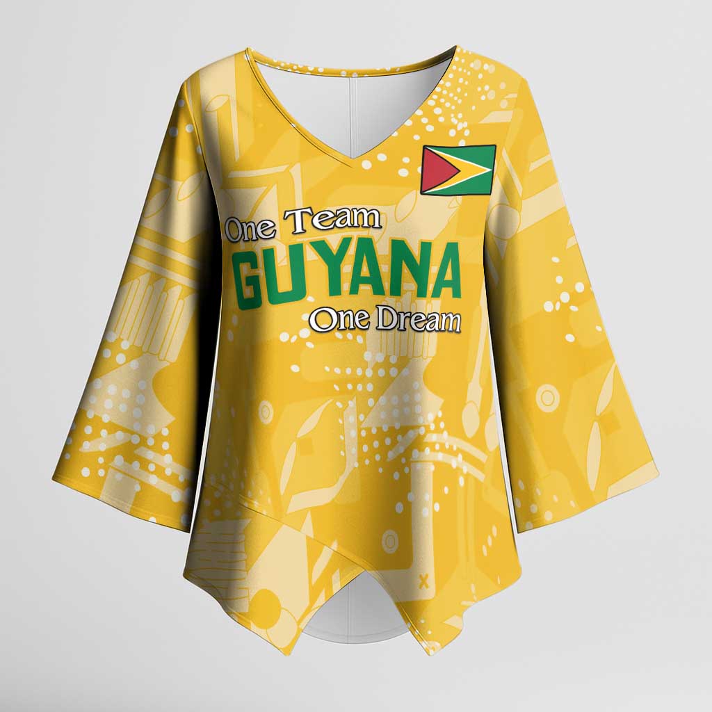 Custom Guyana Football Kimono Sleeve Blouse One Team One Game Yellow Version - Wonder Print Shop