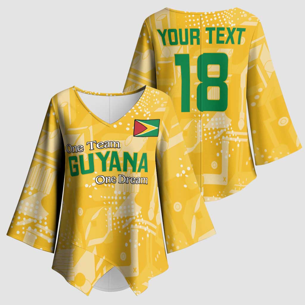 Custom Guyana Football Kimono Sleeve Blouse One Team One Game Yellow Version - Wonder Print Shop