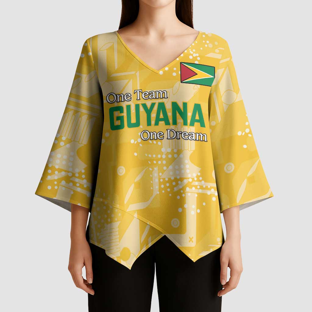 Custom Guyana Football Kimono Sleeve Blouse One Team One Game Yellow Version - Wonder Print Shop
