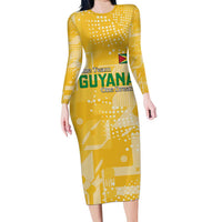 Custom Guyana Football Long Sleeve Bodycon Dress One Team One Game Yellow Version - Wonder Print Shop