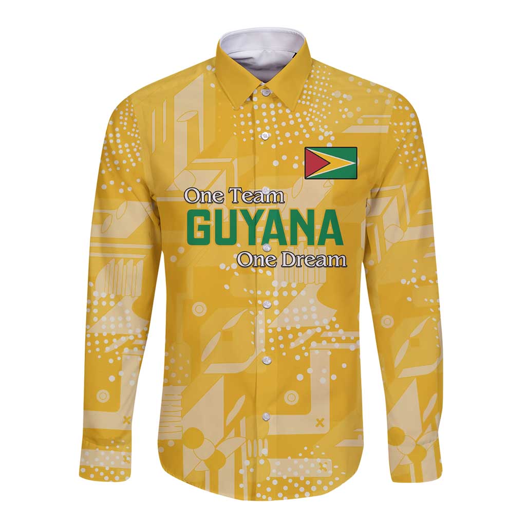 Custom Guyana Football Long Sleeve Button Shirt One Team One Game Yellow Version - Wonder Print Shop