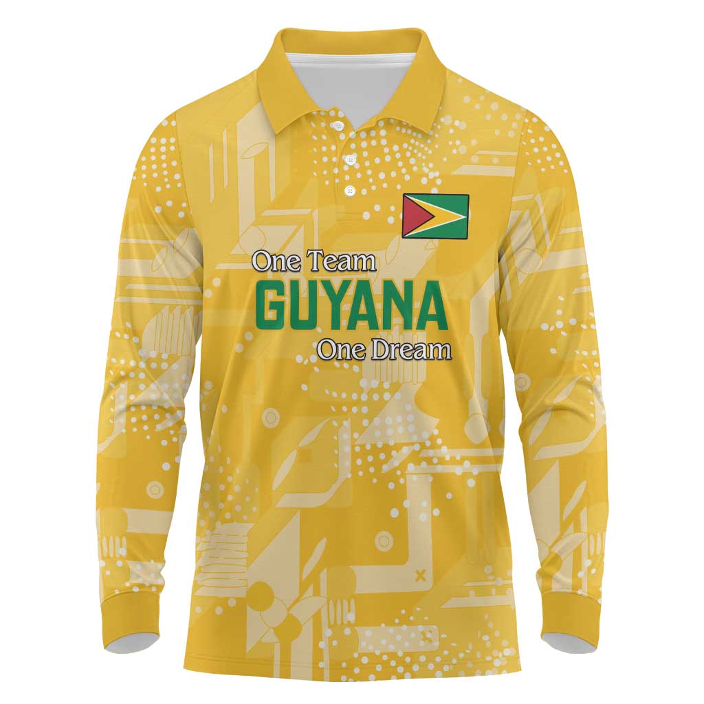 Custom Guyana Football Long Sleeve Polo Shirt One Team One Game Yellow Version - Wonder Print Shop