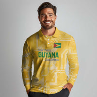 Custom Guyana Football Long Sleeve Polo Shirt One Team One Game Yellow Version - Wonder Print Shop