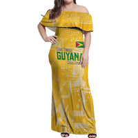 Custom Guyana Football Off Shoulder Maxi Dress One Team One Game Yellow Version - Wonder Print Shop