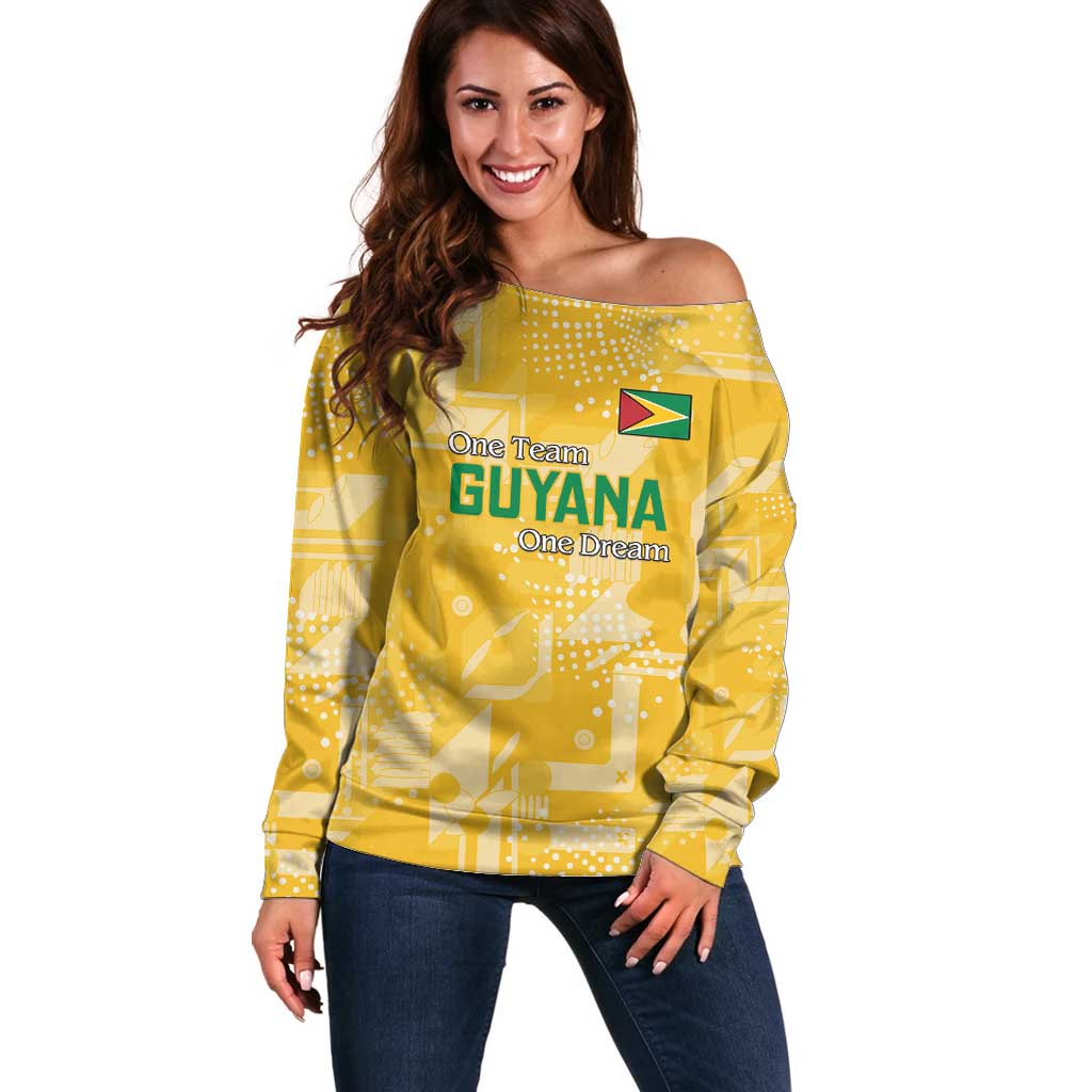 Custom Guyana Football Off Shoulder Sweater One Team One Game Yellow Version - Wonder Print Shop