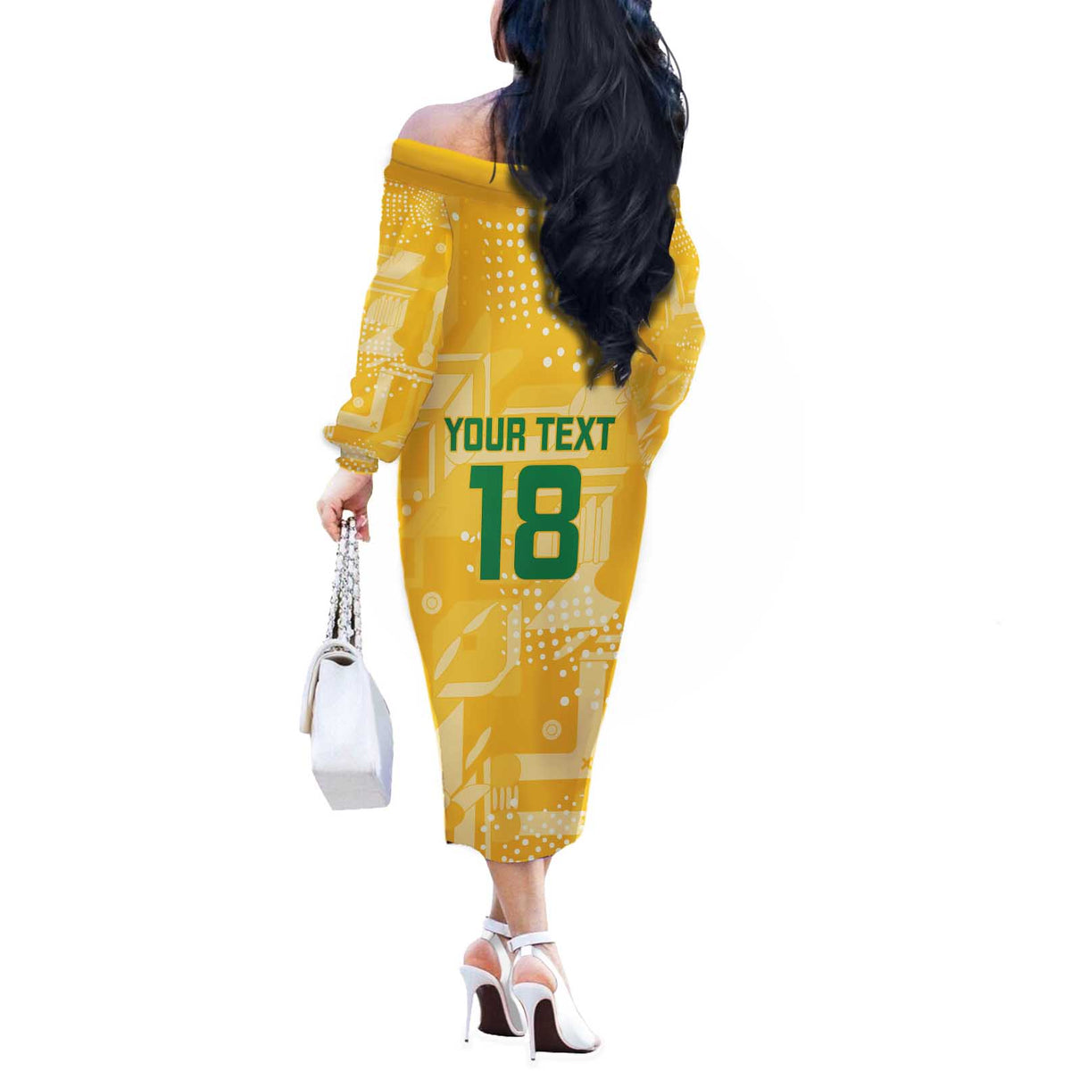Custom Guyana Football Off The Shoulder Long Sleeve Dress One Team One Game Yellow Version - Wonder Print Shop