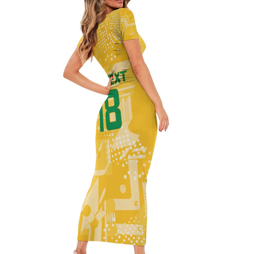 Custom Guyana Football Short Sleeve Bodycon Dress One Team One Game Yellow Version - Wonder Print Shop