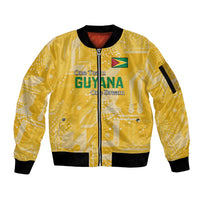 Custom Guyana Football Sleeve Zip Bomber Jacket One Team One Game Yellow Version - Wonder Print Shop