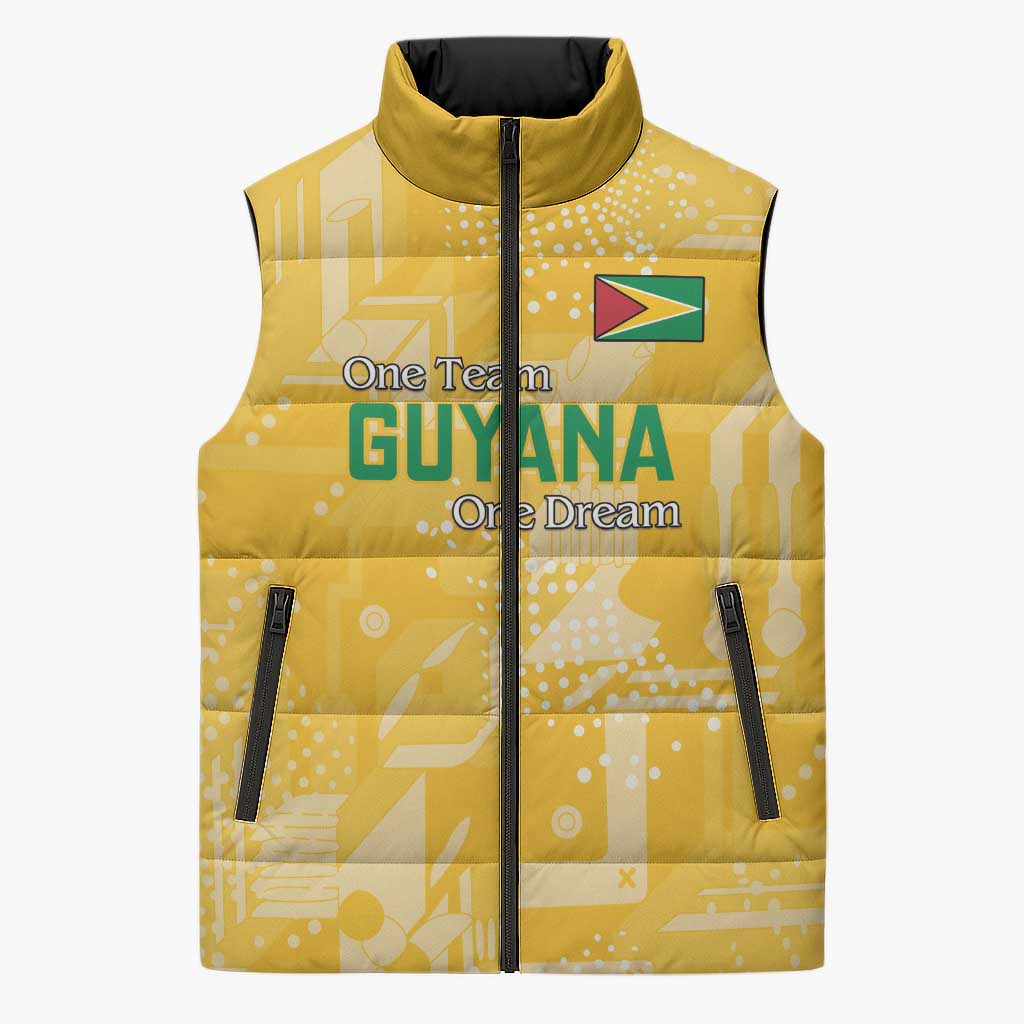 Custom Guyana Football Sleeveless Puffer Jacket One Team One Game Yellow Version - Wonder Print Shop