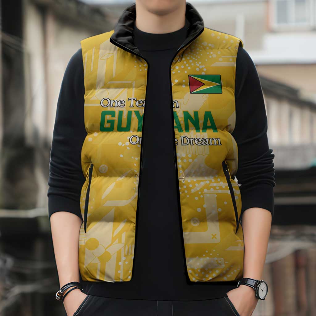 Custom Guyana Football Sleeveless Puffer Jacket One Team One Game Yellow Version - Wonder Print Shop
