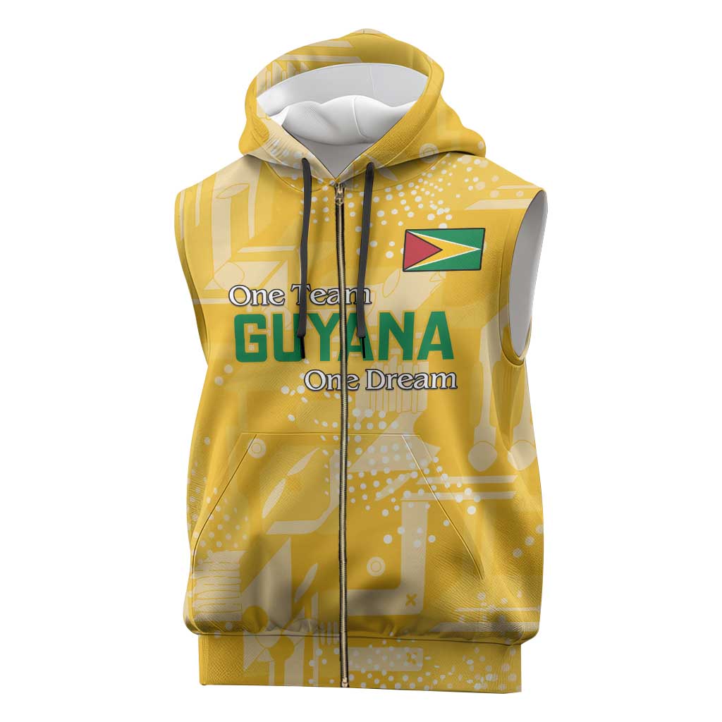 Custom Guyana Football Sleeveless Zip Hoodie One Team One Game Yellow Version - Wonder Print Shop