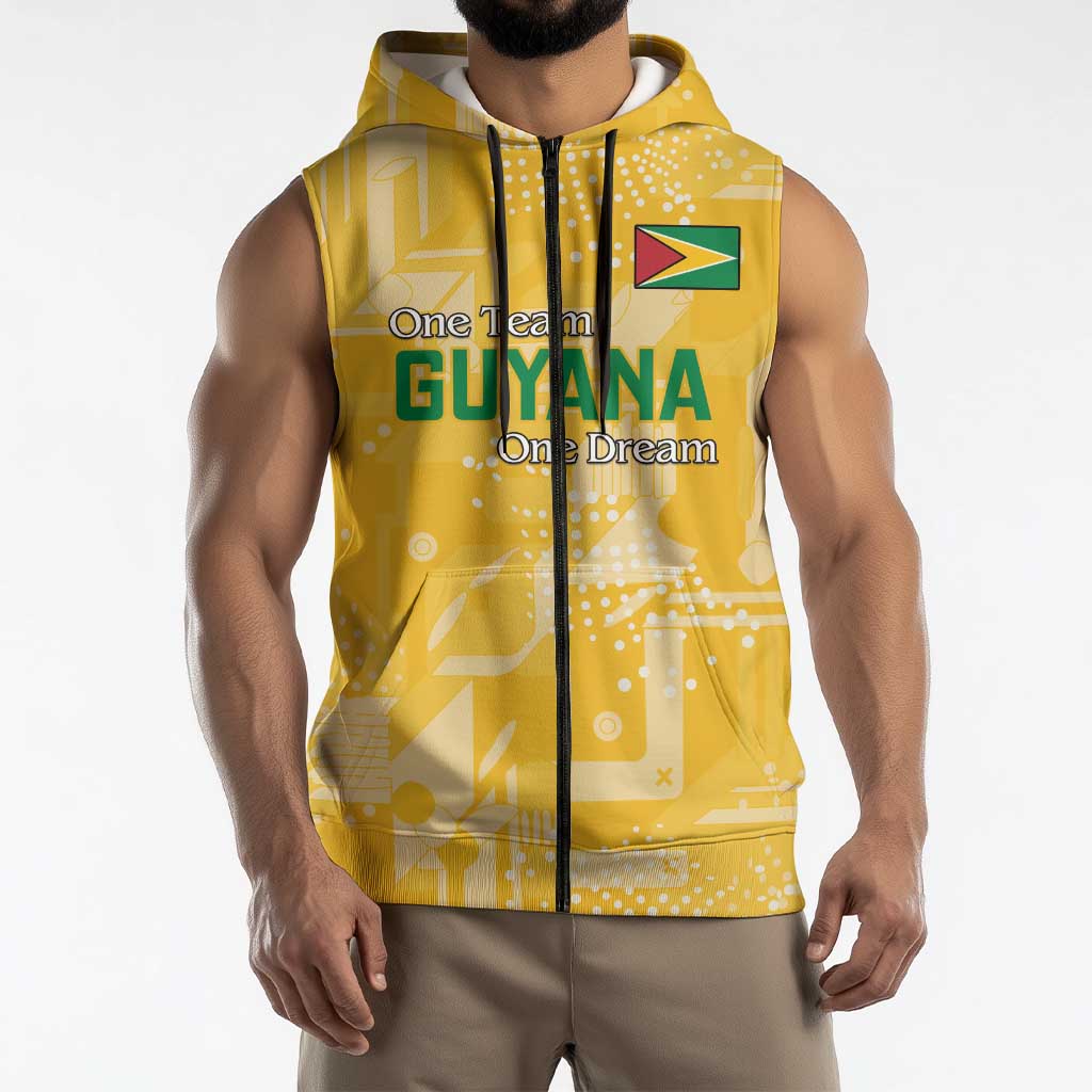 Custom Guyana Football Sleeveless Zip Hoodie One Team One Game Yellow Version - Wonder Print Shop