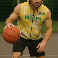 Custom Guyana Football Sleeveless Zip Hoodie One Team One Game Yellow Version - Wonder Print Shop