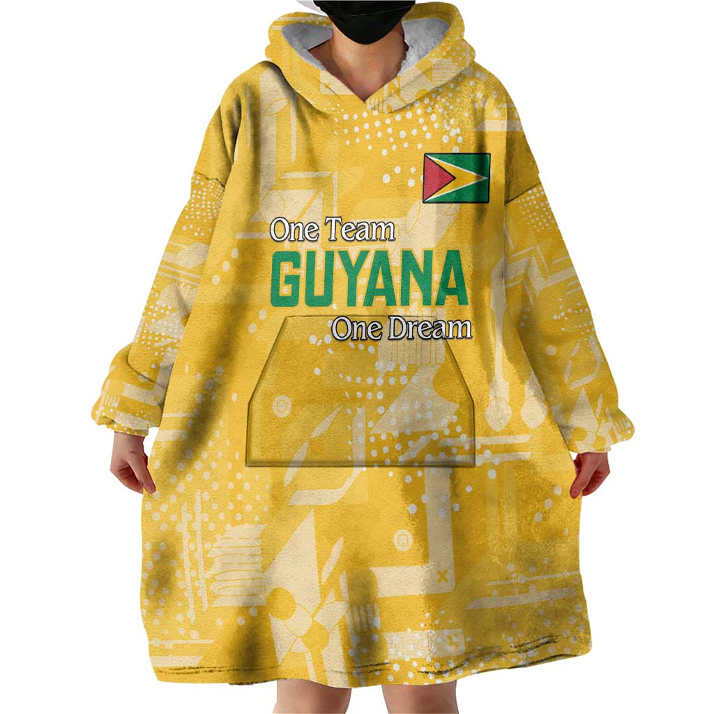 Custom Guyana Football Wearable Blanket Hoodie One Team One Game Yellow Version - Wonder Print Shop