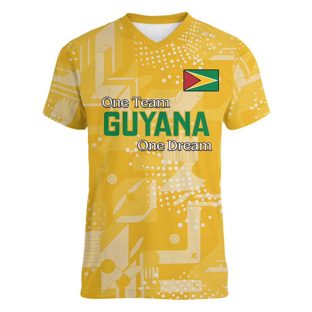 Custom Guyana Football Women V-Neck T-Shirt One Team One Game Yellow Version - Wonder Print Shop