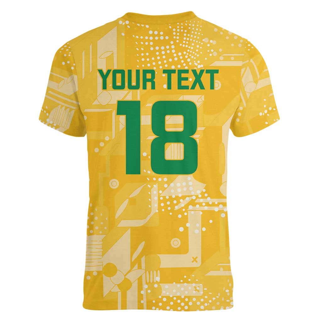 Custom Guyana Football Women V-Neck T-Shirt One Team One Game Yellow Version - Wonder Print Shop