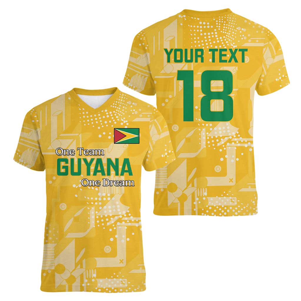 Custom Guyana Football Women V-Neck T-Shirt One Team One Game Yellow Version - Wonder Print Shop