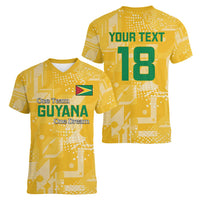 Custom Guyana Football Women V-Neck T-Shirt One Team One Game Yellow Version - Wonder Print Shop