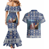 Finland Joulupukki Christmas Couples Matching Mermaid Dress and Hawaiian Shirt Mythology Hannunvaakuna - Wonder Print Shop