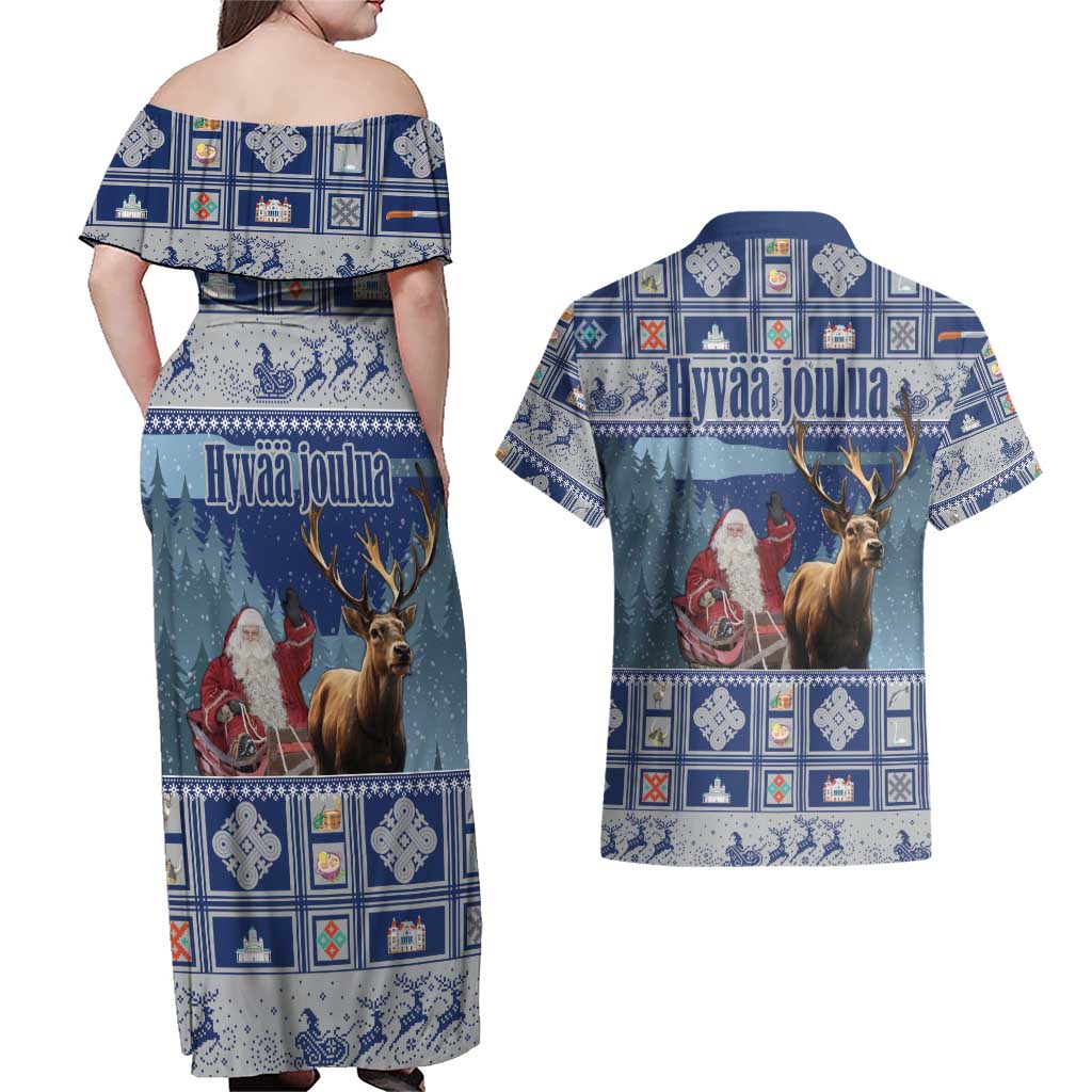 Finland Joulupukki Christmas Couples Matching Off Shoulder Maxi Dress and Hawaiian Shirt Mythology Hannunvaakuna - Wonder Print Shop