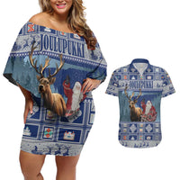 Finland Joulupukki Christmas Couples Matching Off Shoulder Short Dress and Hawaiian Shirt Mythology Hannunvaakuna - Wonder Print Shop