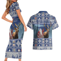 Finland Joulupukki Christmas Couples Matching Short Sleeve Bodycon Dress and Hawaiian Shirt Mythology Hannunvaakuna - Wonder Print Shop