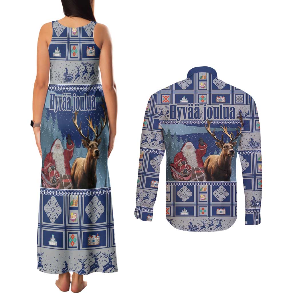 Finland Joulupukki Christmas Couples Matching Tank Maxi Dress and Long Sleeve Button Shirt Mythology Hannunvaakuna - Wonder Print Shop