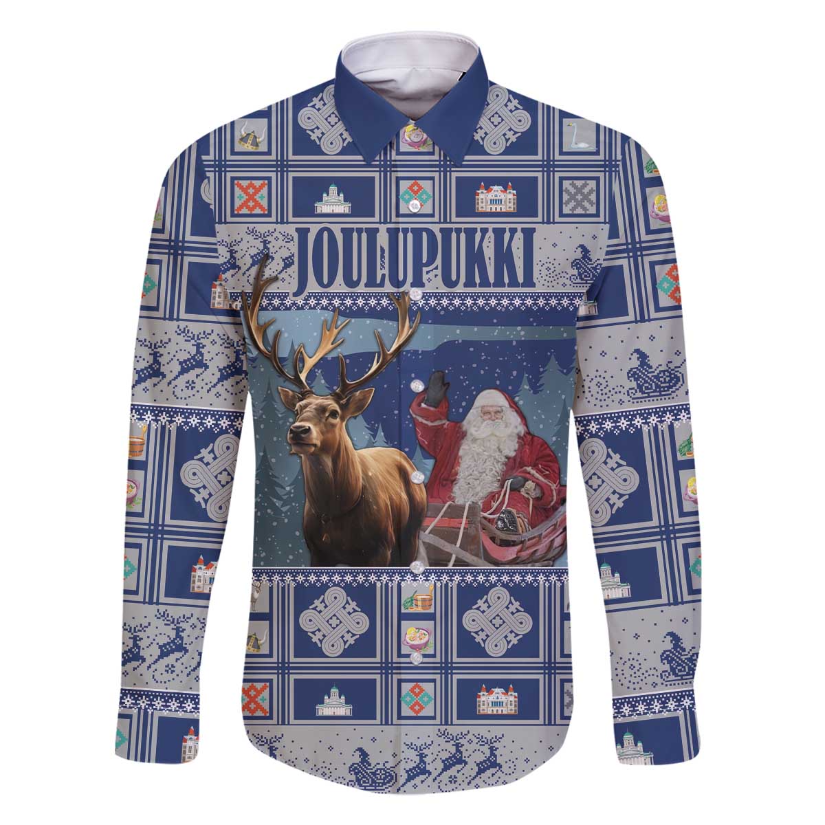Finland Joulupukki Christmas Family Matching Off The Shoulder Long Sleeve Dress and Hawaiian Shirt Mythology Hannunvaakuna - Wonder Print Shop