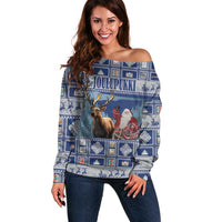 Finland Joulupukki Christmas Off Shoulder Sweater Mythology Hannunvaakuna - Wonder Print Shop