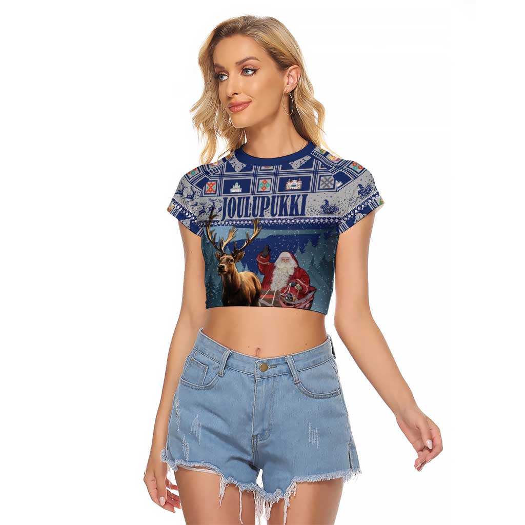 Finland Joulupukki Christmas Raglan Cropped T Shirt Mythology Hannunvaakuna - Wonder Print Shop