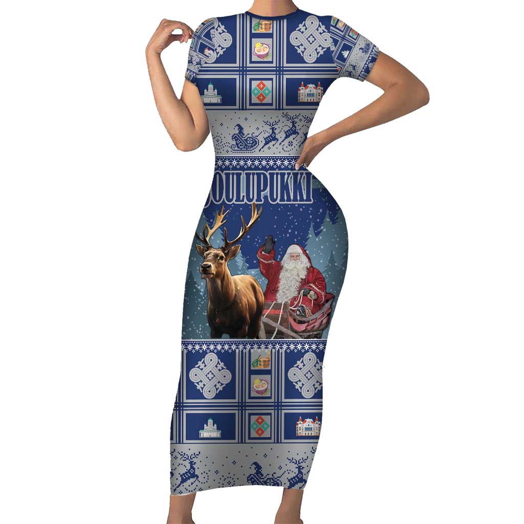 Finland Joulupukki Christmas Short Sleeve Bodycon Dress Mythology Hannunvaakuna - Wonder Print Shop