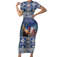 Finland Joulupukki Christmas Short Sleeve Bodycon Dress Mythology Hannunvaakuna - Wonder Print Shop