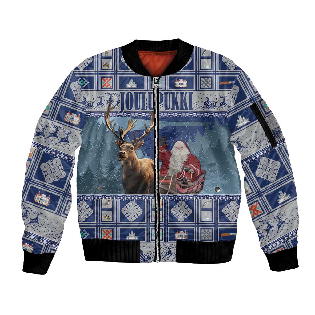 Finland Joulupukki Christmas Sleeve Zip Bomber Jacket Mythology Hannunvaakuna - Wonder Print Shop