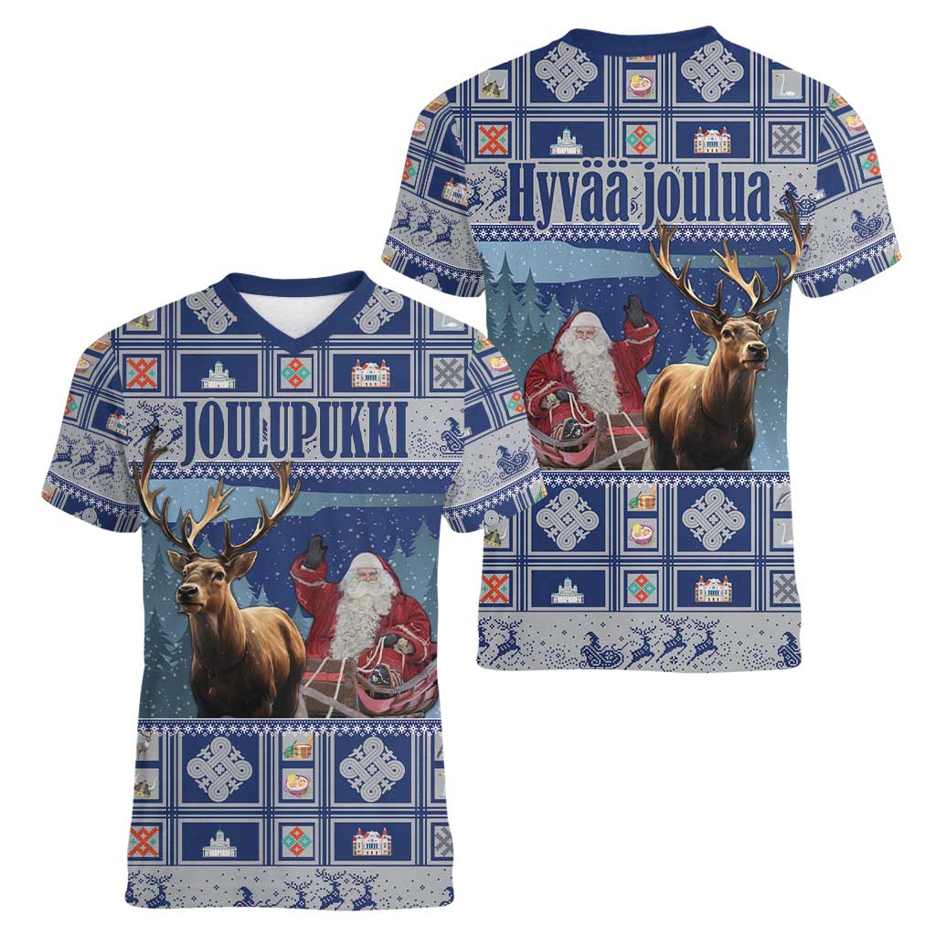 Finland Joulupukki Christmas Women V-Neck T-Shirt Mythology Hannunvaakuna - Wonder Print Shop