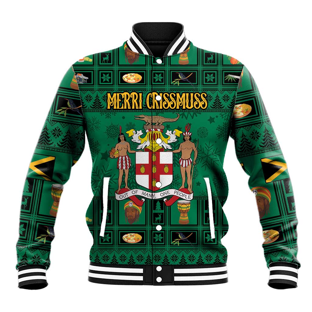 Personalized Jamaica Christmas Baseball Jacket Coat Of Arms - Merri Crissmuss - Wonder Print Shop