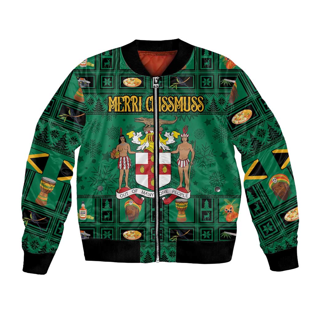 Personalized Jamaica Christmas Bomber Jacket Coat Of Arms - Merri Crissmuss - Wonder Print Shop